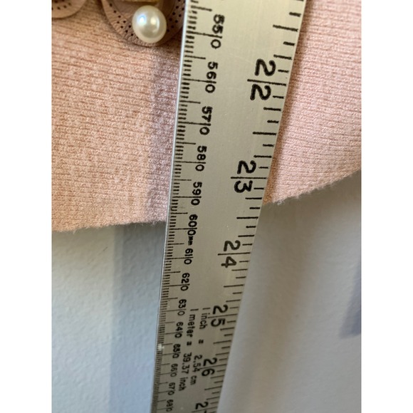 LIV Milano Peach Ribbed V Neck Butterfly Pearl Embellished Sweater Women's M‎ - Picture 7 of 8